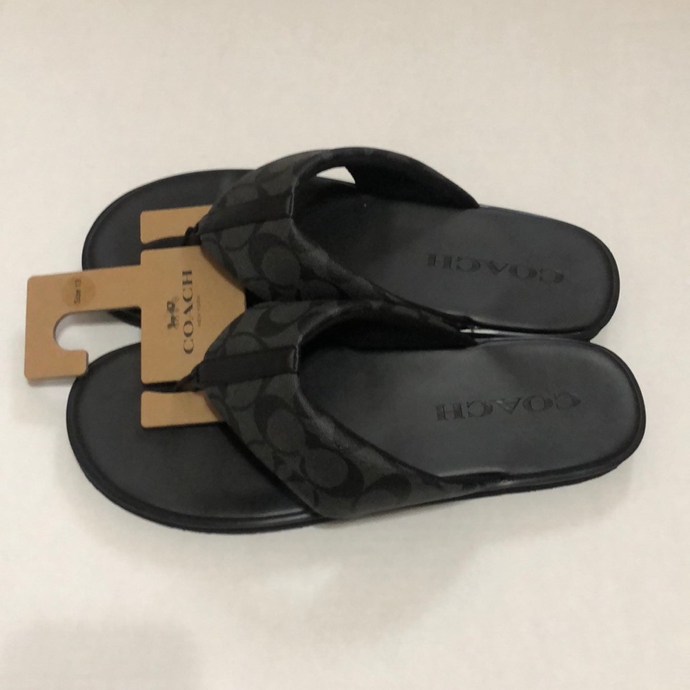 Coach Flip Flop In Black Signature Canvas